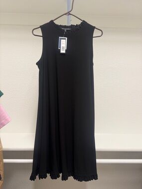 Ruffled Neck & Hem Sleeveless Mini Dress in Black